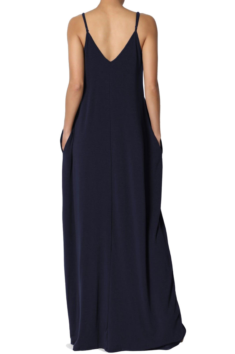 V-Neck Cami Spaghetti Strap Maxi Dress dress- Niobe Clothing