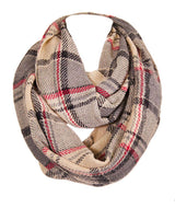 Niobe Clothing Soft Beige Multi Plaid Infinity Loop Scarf - Scarves