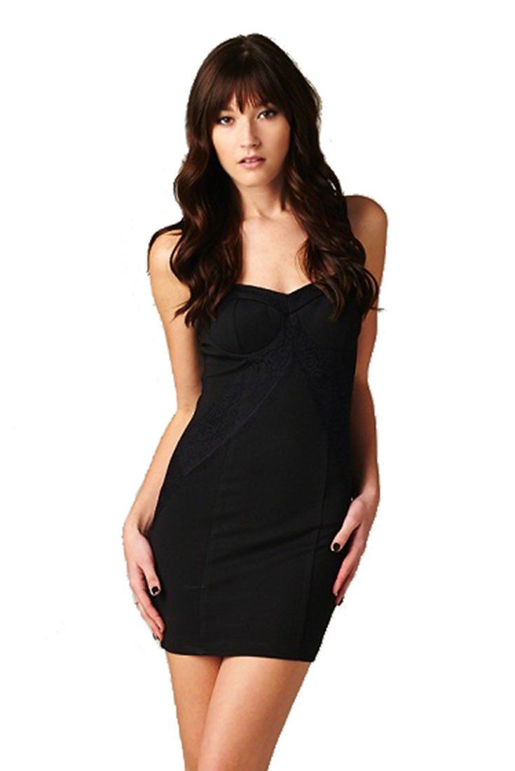 Sweetheart Neckline Textured Fitted Sleeveless Knit Lace Dress (Black) dress- Niobe Clothing