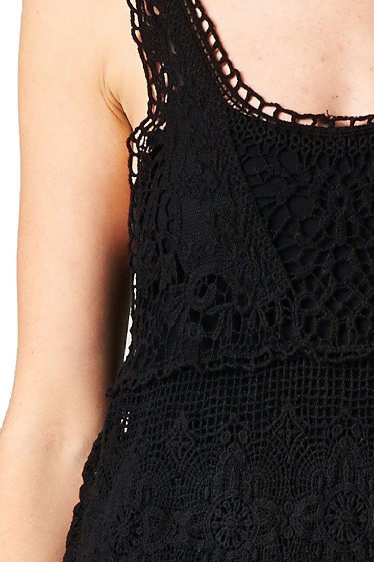 Niobe Clothing Textured Layered Sleeveless Scallop Crochet Lace Dress (Black) - f_dresses