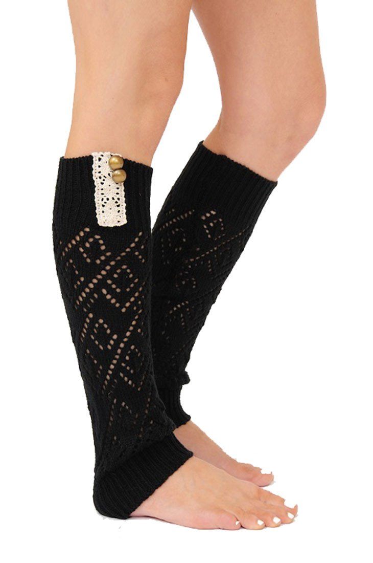 Niobe Clothing Knit Laced Leg Warmer Leggings (Black) - Leg Warmers