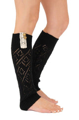 Knit Laced Leg Warmer Leggings (Black) Leg Warmers- Niobe Clothing