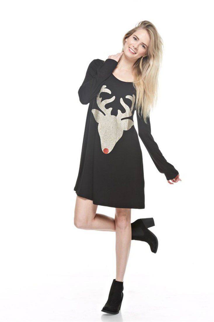 Niobe Clothing Reindeer Antler Glitter Long Sleeve Tunic - Overshirts f_dresses