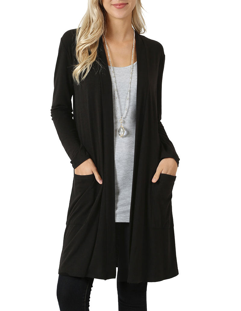Zenana Long Sleeve Draped Long Cardigan - Cardigans sb_outerwear