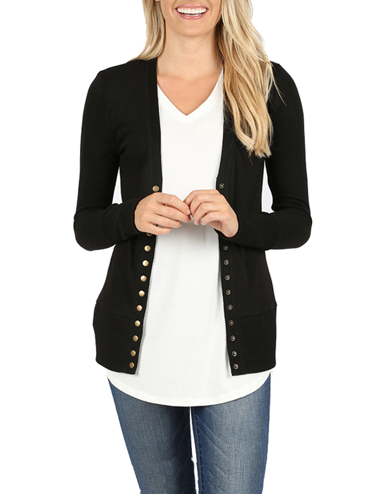 Zenana Snap Button Long Sleeve Sweater Cardigan - Cardigans sb_outerwear
