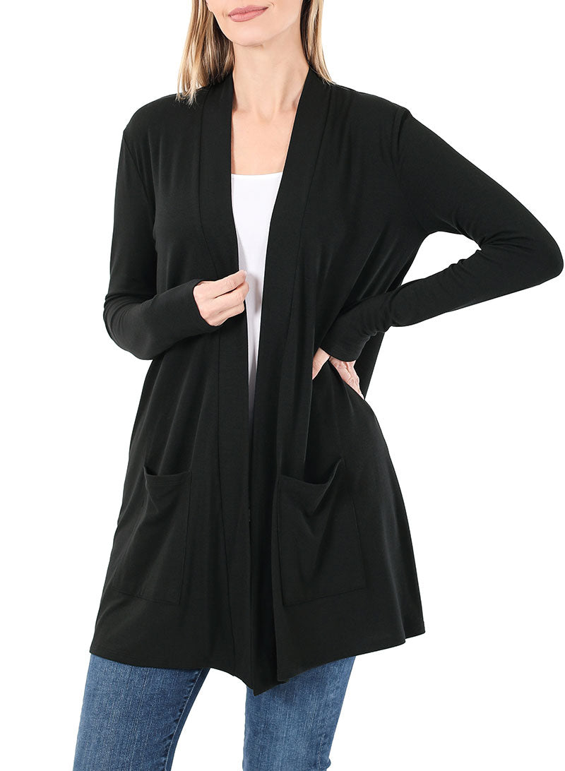 Zenana Long Sleeve Draped Slouchy Cardigan - Cardigans sb_outerwear