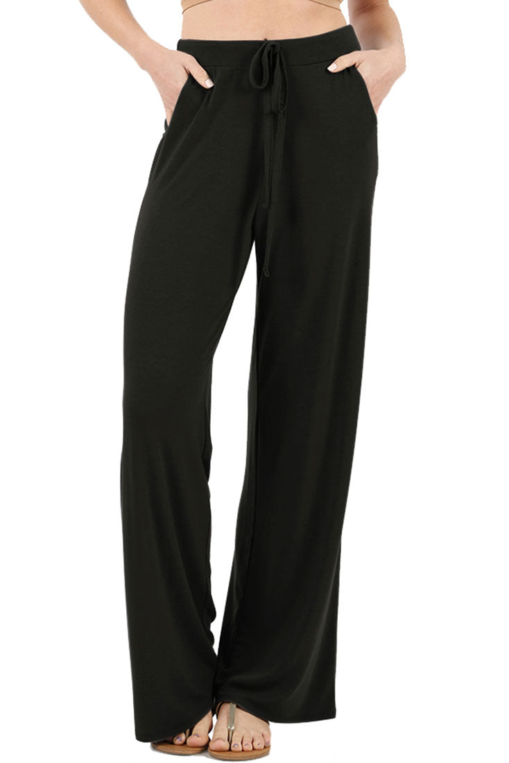 cheibear Women's Yoga Casual Trousers Wide Leg Lounge Pajamas Pants Black  Small