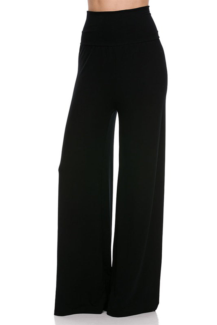 Superline Solid Modal Rayon High Waist Wide Leg Palazzo Pants - sb_bottoms