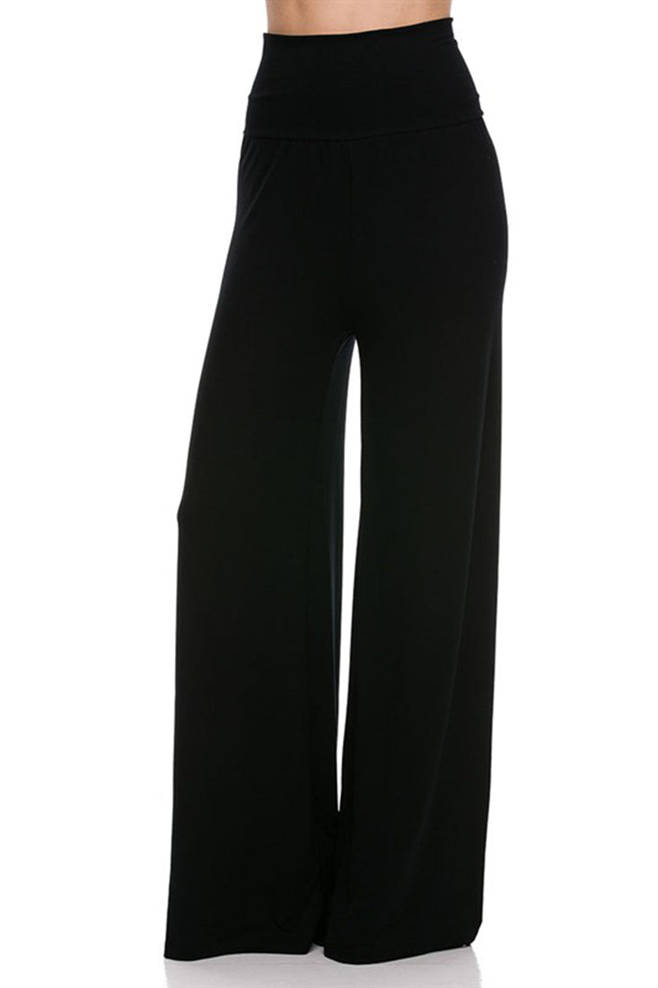 Solid Modal Rayon High Waist Wide Leg Palazzo Pants pants- Niobe Clothing