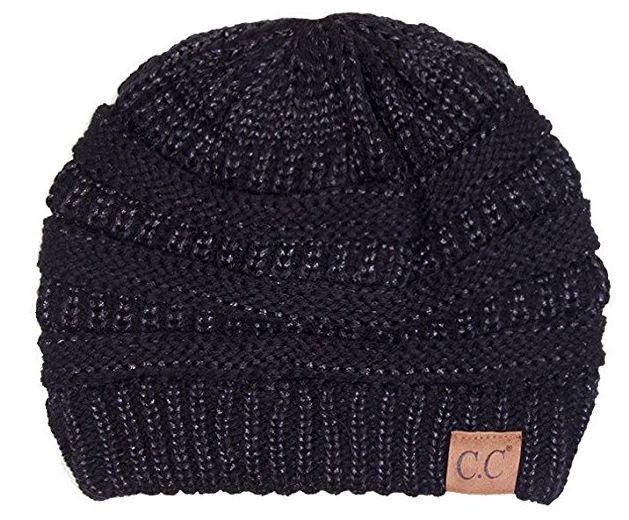 C.C. Unisex Two Toned Metallic Soft Stretch Knit Slouchy Beanie - Beanies Hats