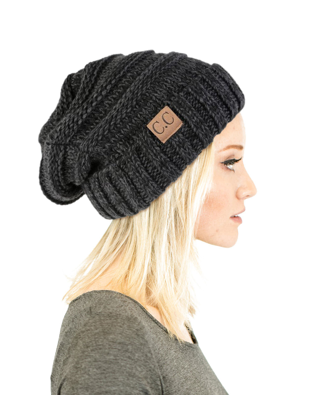 C.C. Unisex Two Toned Mix Knit Oversized Slouchy Beanie - Beanies Hats