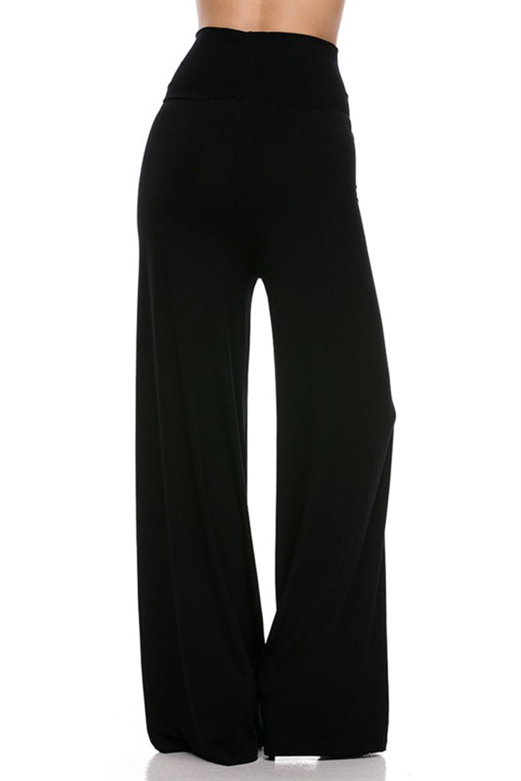 Solid Modal Rayon High Waist Wide Leg Palazzo Pants pants- Niobe Clothing