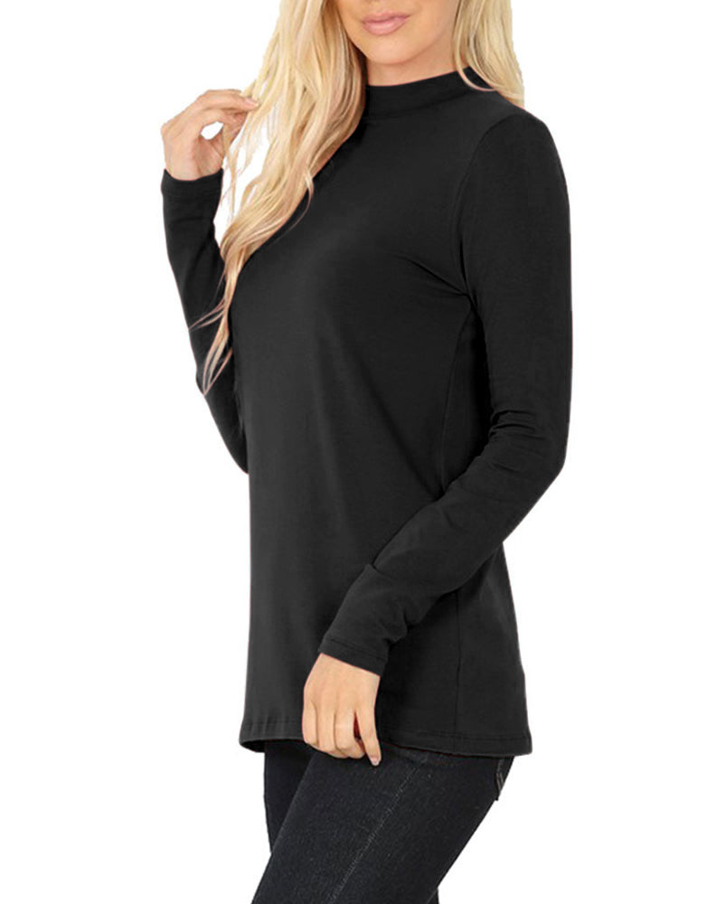 Zenana Cotton Long Sleeve Mock Neck - Shirts sb_tops