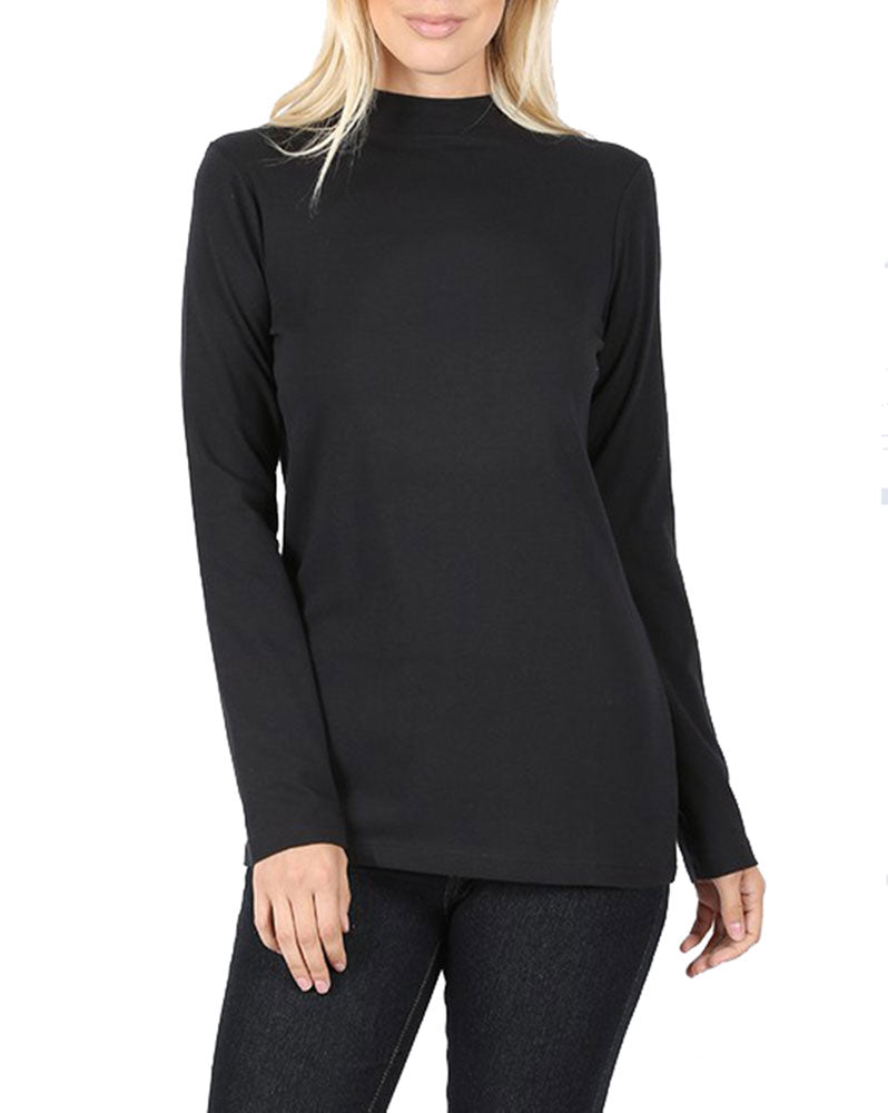 Zenana Cotton Long Sleeve Mock Neck - Shirts sb_tops