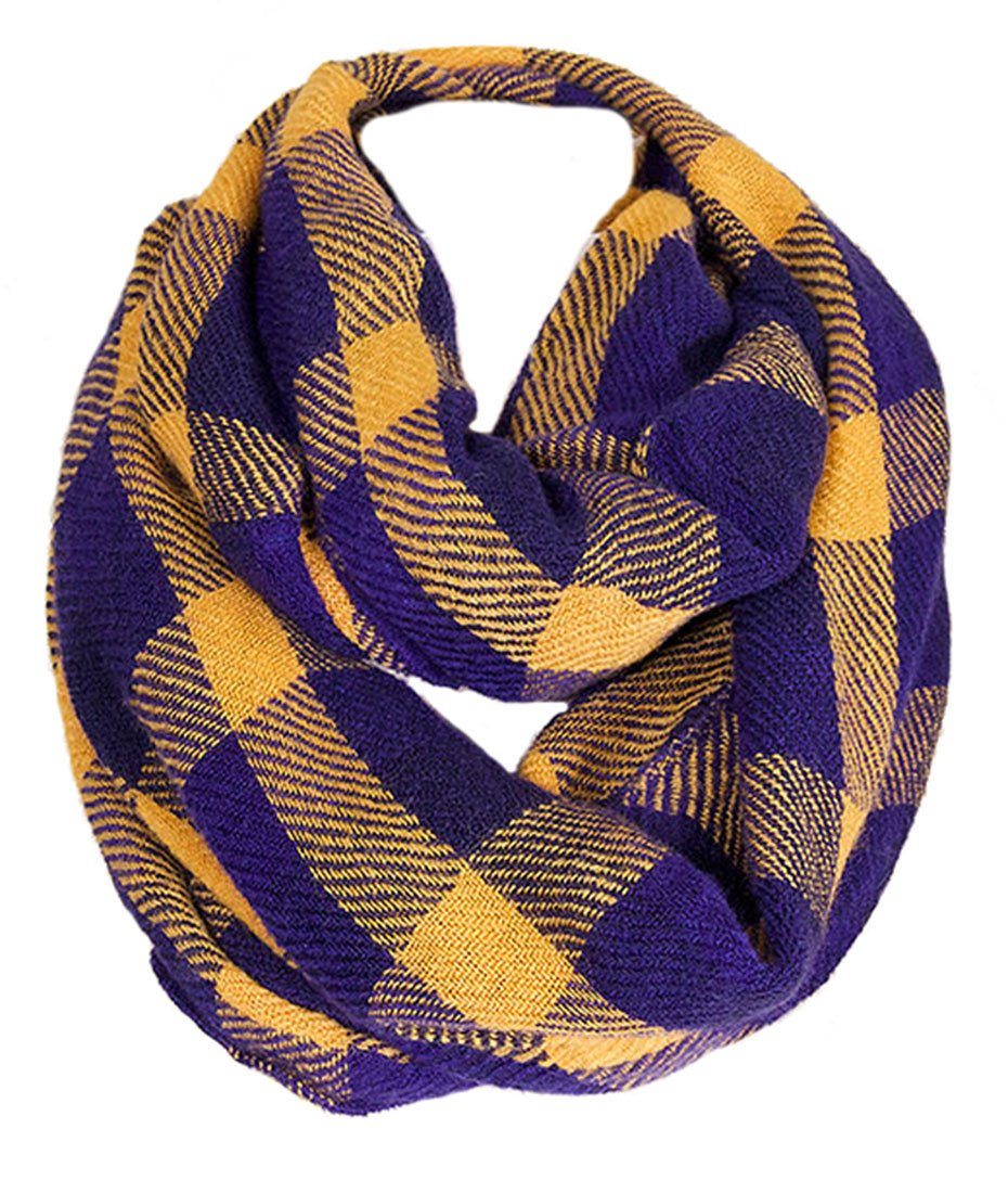 Niobe Clothing Soft Classic Blue Checkered Plaid Infinity Loop Scarf - Scarves