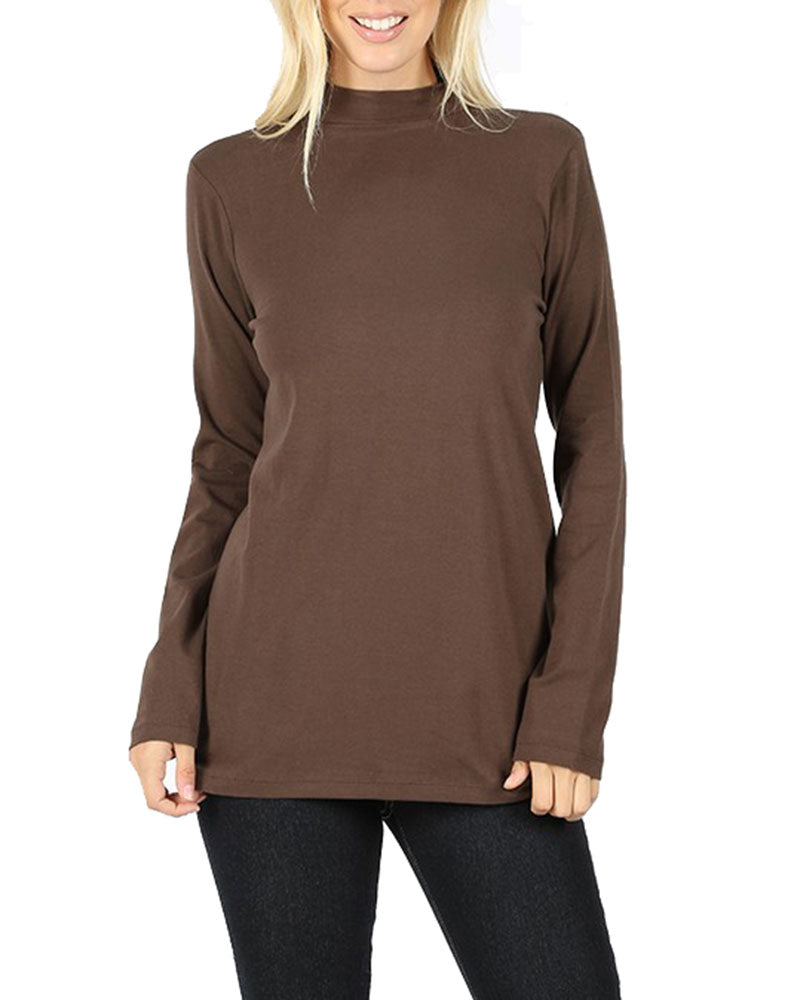 Zenana Cotton Long Sleeve Mock Neck - Shirts sb_tops