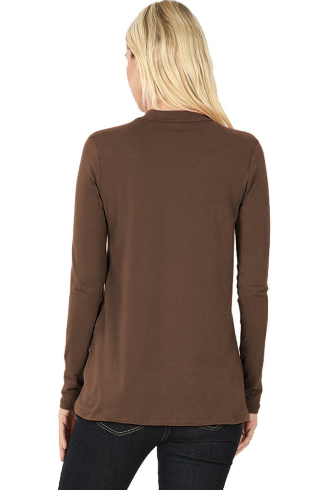 Zenana Cotton Long Sleeve Mock Neck - Shirts sb_tops