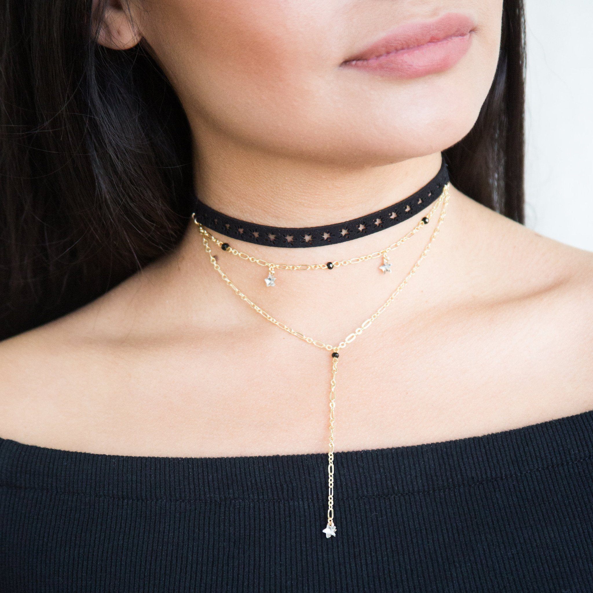 Ettika Skipping Prom Choker in Black and Gold - Necklace