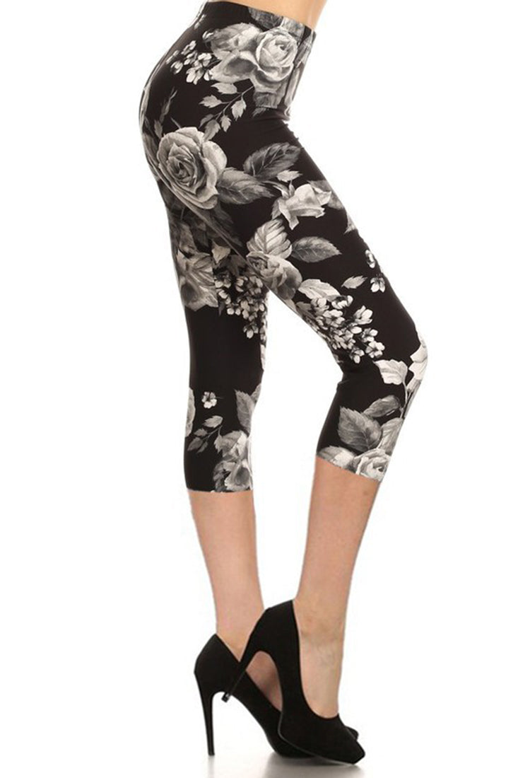 White Rose Plus Size Capri Leggings leggings- Niobe Clothing