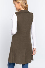 Womens Sleeveless Long Sweater Vest (Olive Green)