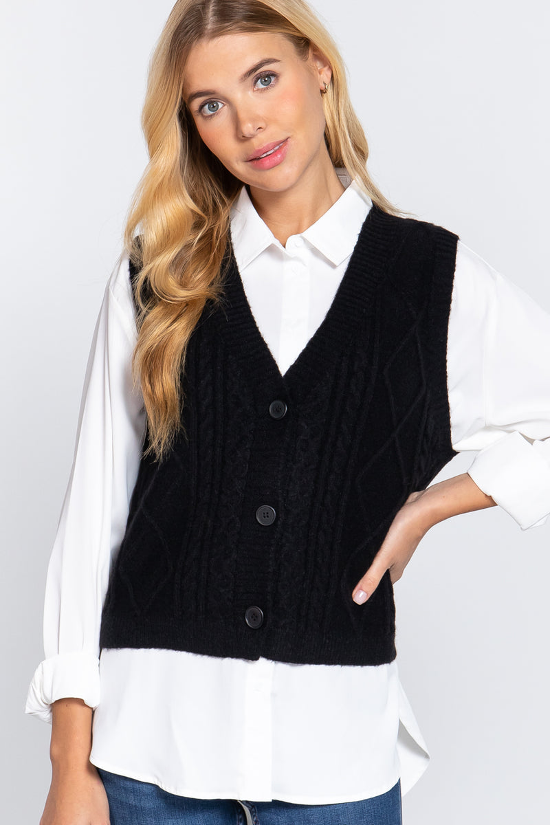 V-neck Cable Sweater Vest Cardigan – Niobe Clothing