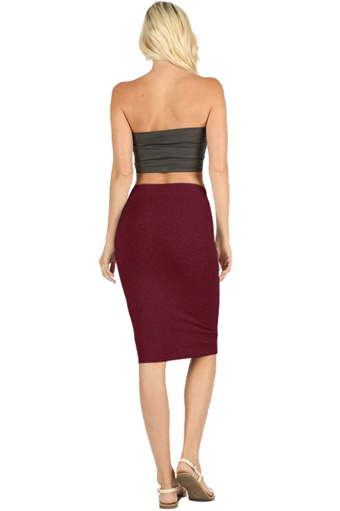 Zenana Cotton High Waist Fitted Midi Pencil Skirt - Skirts sb_bottoms