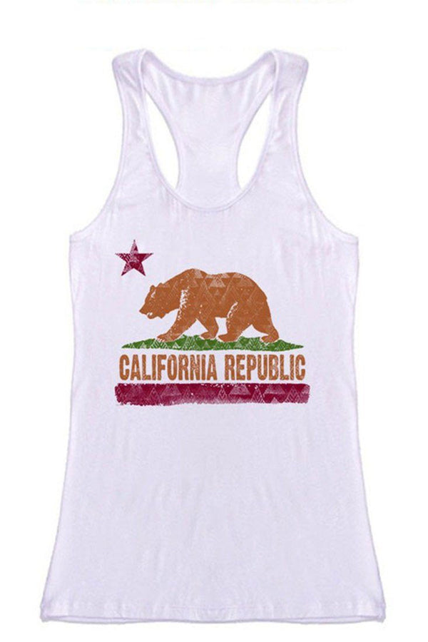 California Republic Racerback Tank Top (White) Tops- Niobe Clothing