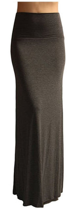 Azules Solid Banded Waist Foldover Maxi Skirt - Skirts