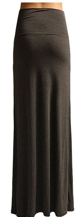 Azules Solid Banded Waist Foldover Maxi Skirt - Skirts