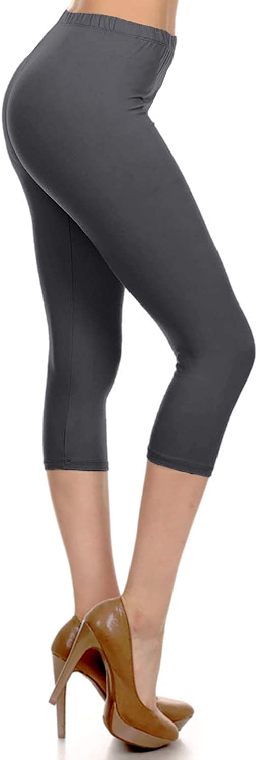 Leggings Depot High Waist Solid Microfiber Ultra Soft Capri Leggings (One Size) - Leggings sb_bottoms