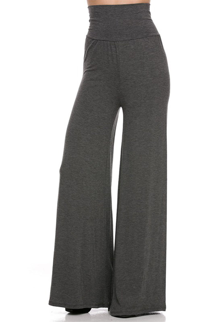 Superline Solid Modal Rayon High Waist Wide Leg Palazzo Pants - sb_bottoms