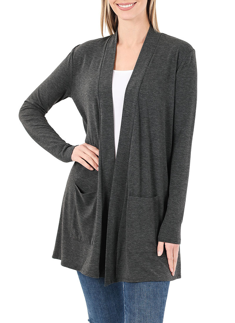 Zenana Long Sleeve Draped Slouchy Cardigan - Cardigans sb_outerwear