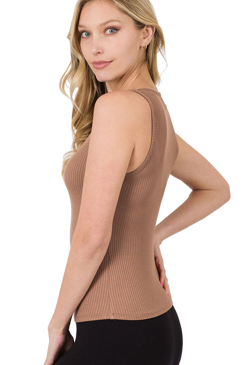 Zenana Rayon Ribbed Crew Neck Sleeveless Tank Top - Shirts sb_tops