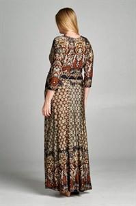 Niobe Clothing 3/4 Sleeve Bohemian Espresso Multicolor Maxi Dress - dress
