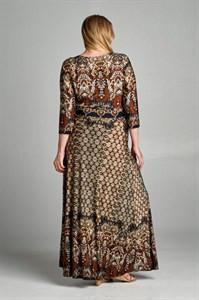 Niobe Clothing 3/4 Sleeve Bohemian Espresso Multicolor Maxi Dress - dress