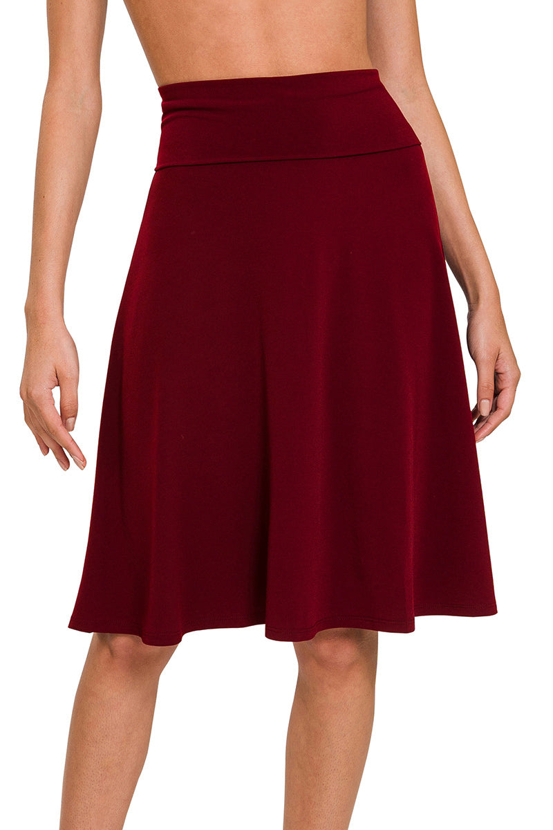 Zenana High Waist Fold Over A-Line Flared Midi Swing Skirt - Skirts sb_bottoms