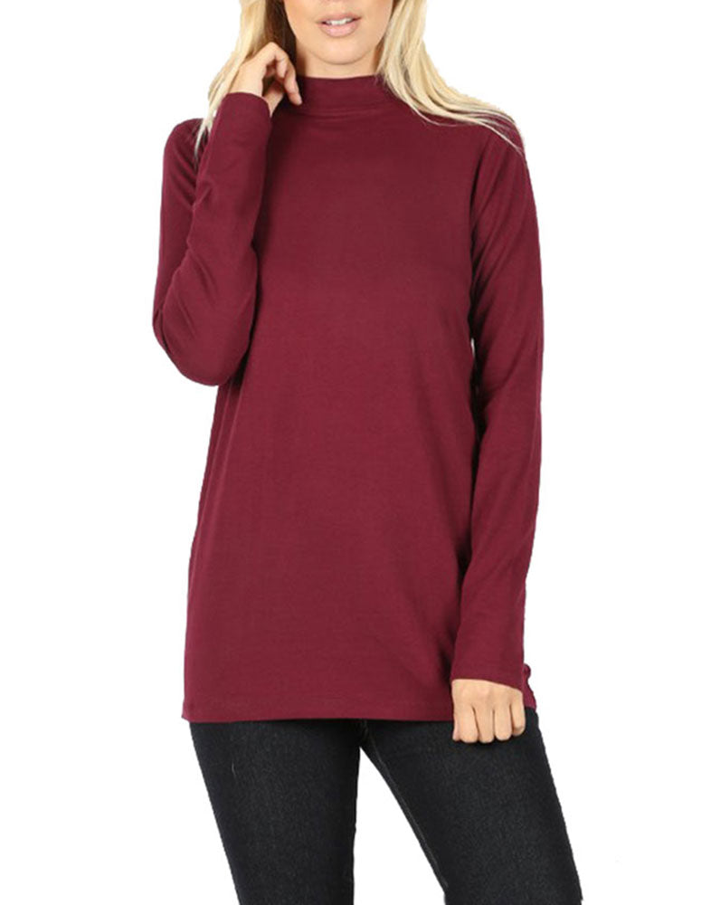 Zenana Cotton Long Sleeve Mock Neck - Shirts sb_tops