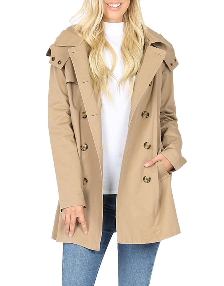Cotton Hooded Twill Trench Coat with Belt Jackets- Niobe Clothing
