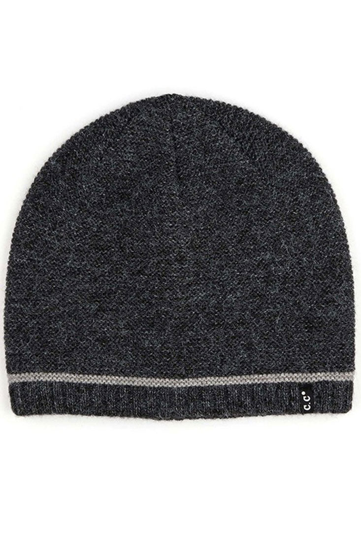 C.C. Skull Cap Single Stripe Accent Knit Beanie - Hats