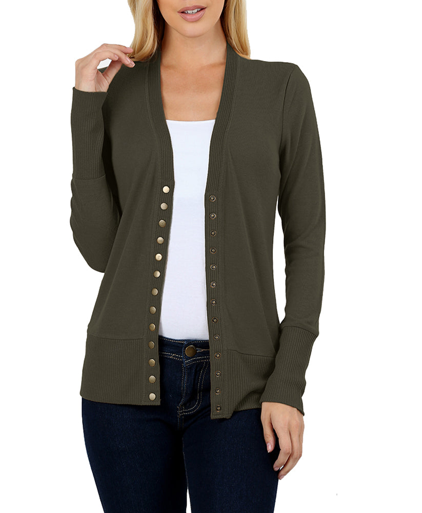 Zenana Snap Button Long Sleeve Sweater Cardigan - Cardigans sb_outerwear
