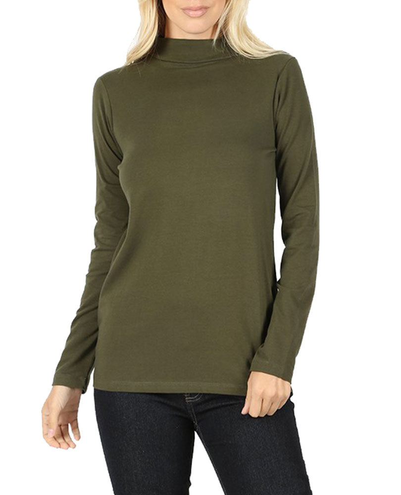 Zenana Cotton Long Sleeve Mock Neck - Shirts sb_tops
