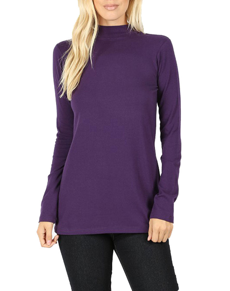 Zenana Cotton Long Sleeve Mock Neck - Shirts sb_tops