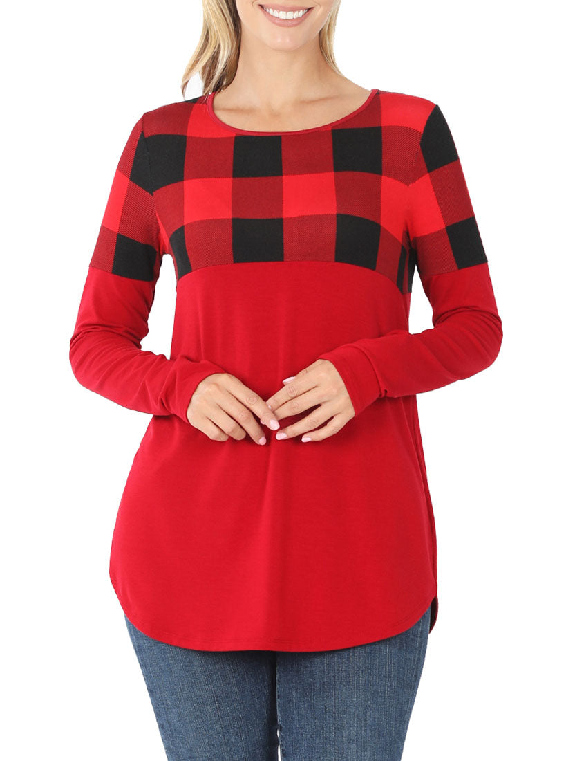 Zenana Plaid Colorblock Long Sleeve Shirt - Tunics sb_tops