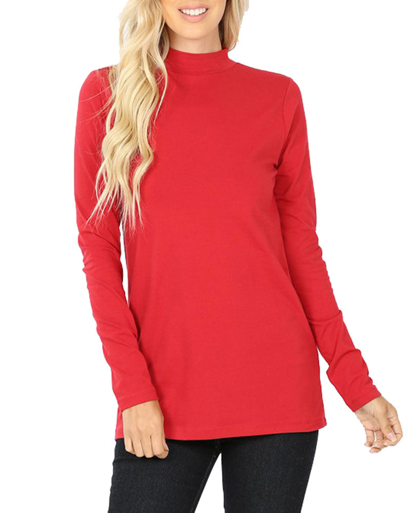 Zenana Cotton Long Sleeve Mock Neck - Shirts sb_tops