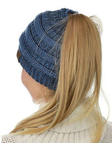 C.C. Metallic Messy Bun Ponytail Beanie - Hats