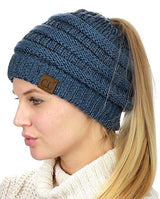 C.C. Metallic Messy Bun Ponytail Beanie - Hats