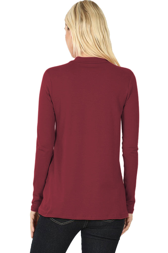 Zenana Cotton Long Sleeve Mock Neck - Shirts sb_tops