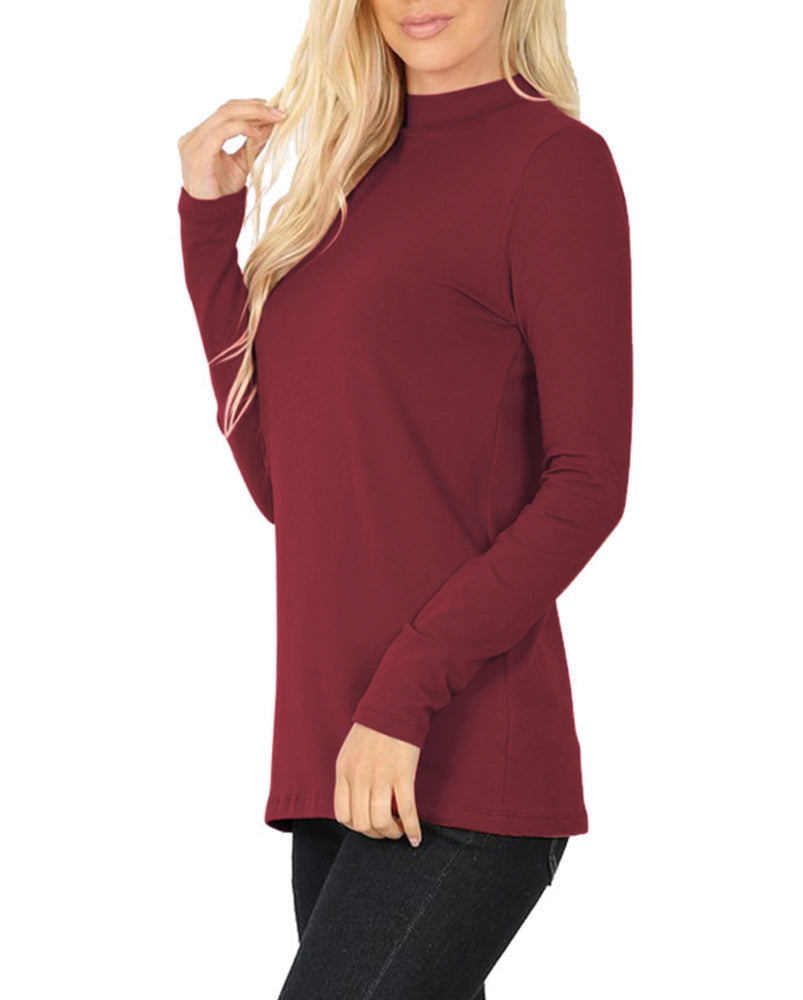 Zenana Cotton Long Sleeve Mock Neck - Shirts sb_tops