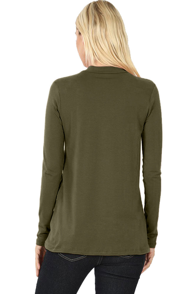 Zenana Cotton Long Sleeve Mock Neck - Shirts sb_tops