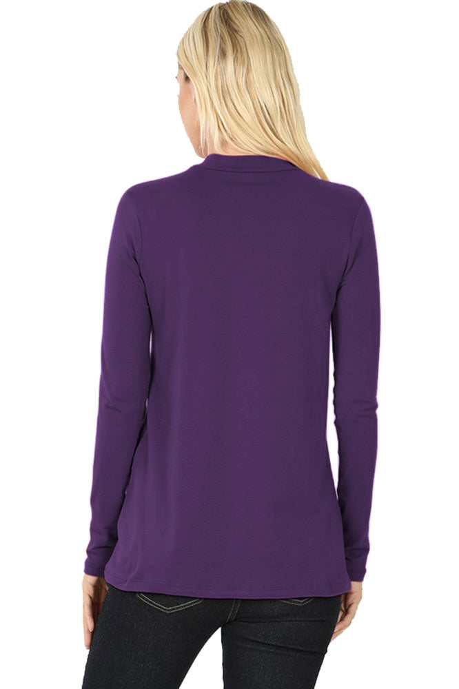Zenana Cotton Long Sleeve Mock Neck - Shirts sb_tops